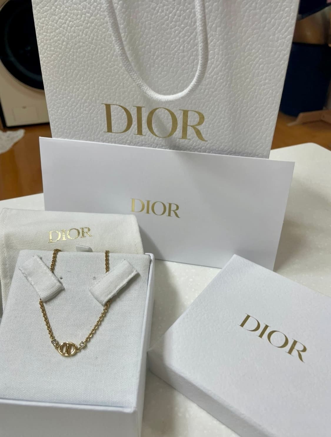{정품,풀박} Dior 디올 CD Navy 화이트 크리스탈 골드 목걸이 상품이미지1