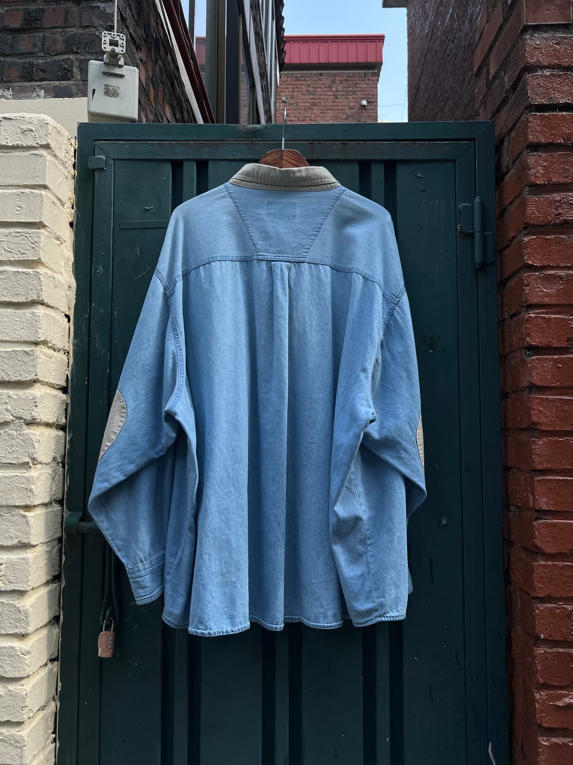 [2XL]90's 랭글러 USA 아이보리 카라 2포켓 데님 셔츠 상품이미지8