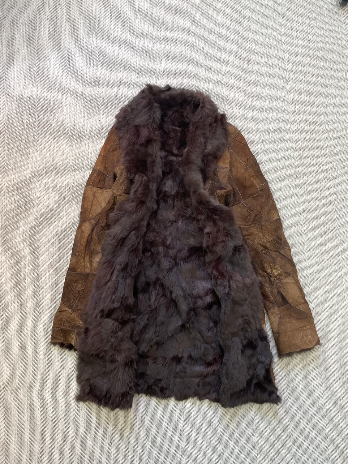 빈티지 컷오프 패치워크 래빗 퍼 코트 y2k J04192 상품이미지4