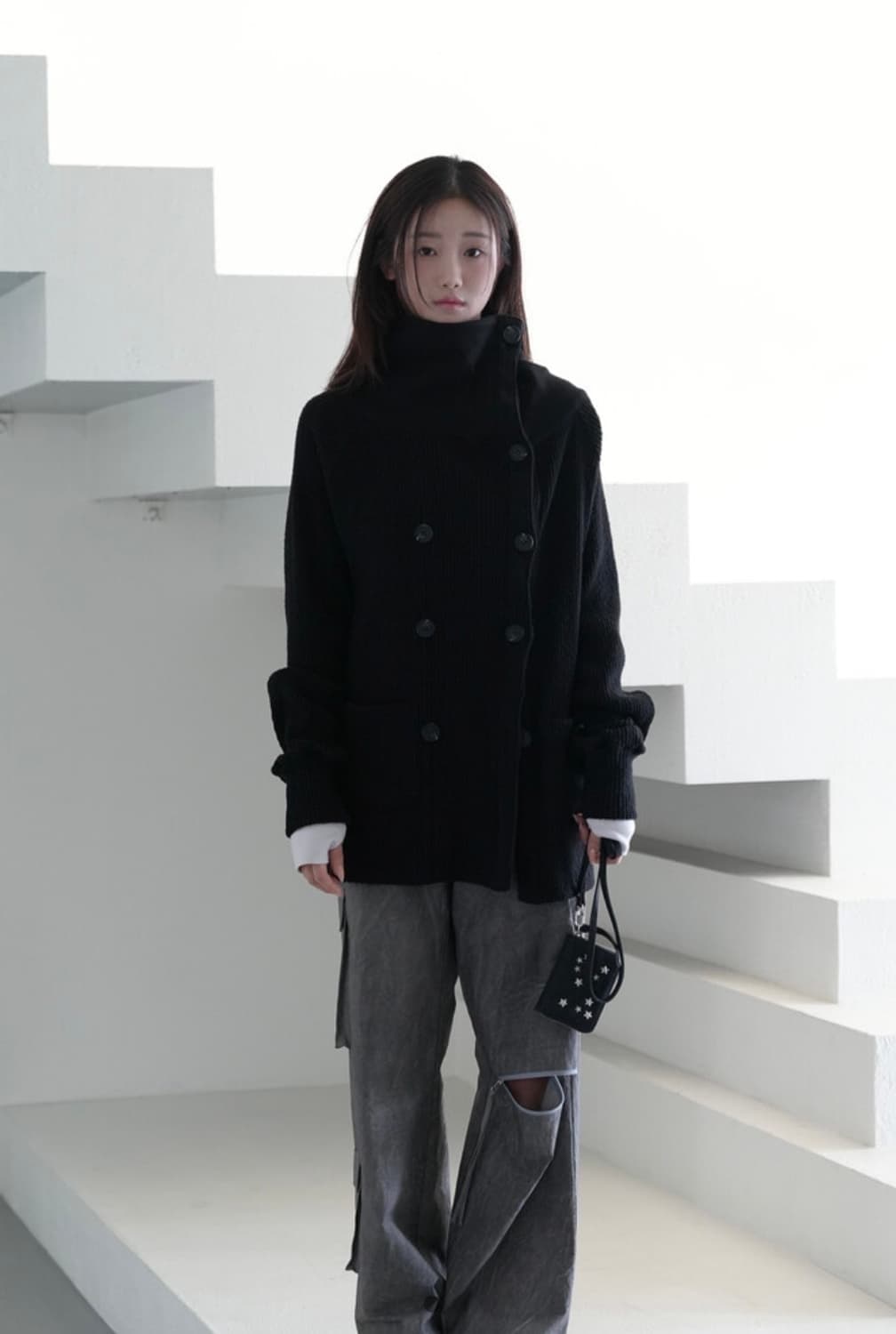 인앤양인하모니 더블 버튼 가디건 블랙 상품이미지1