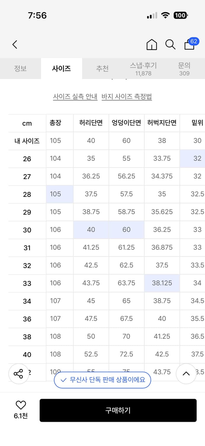 무신사 투턱 치노팬츠 크림 30 사이즈 상품이미지3