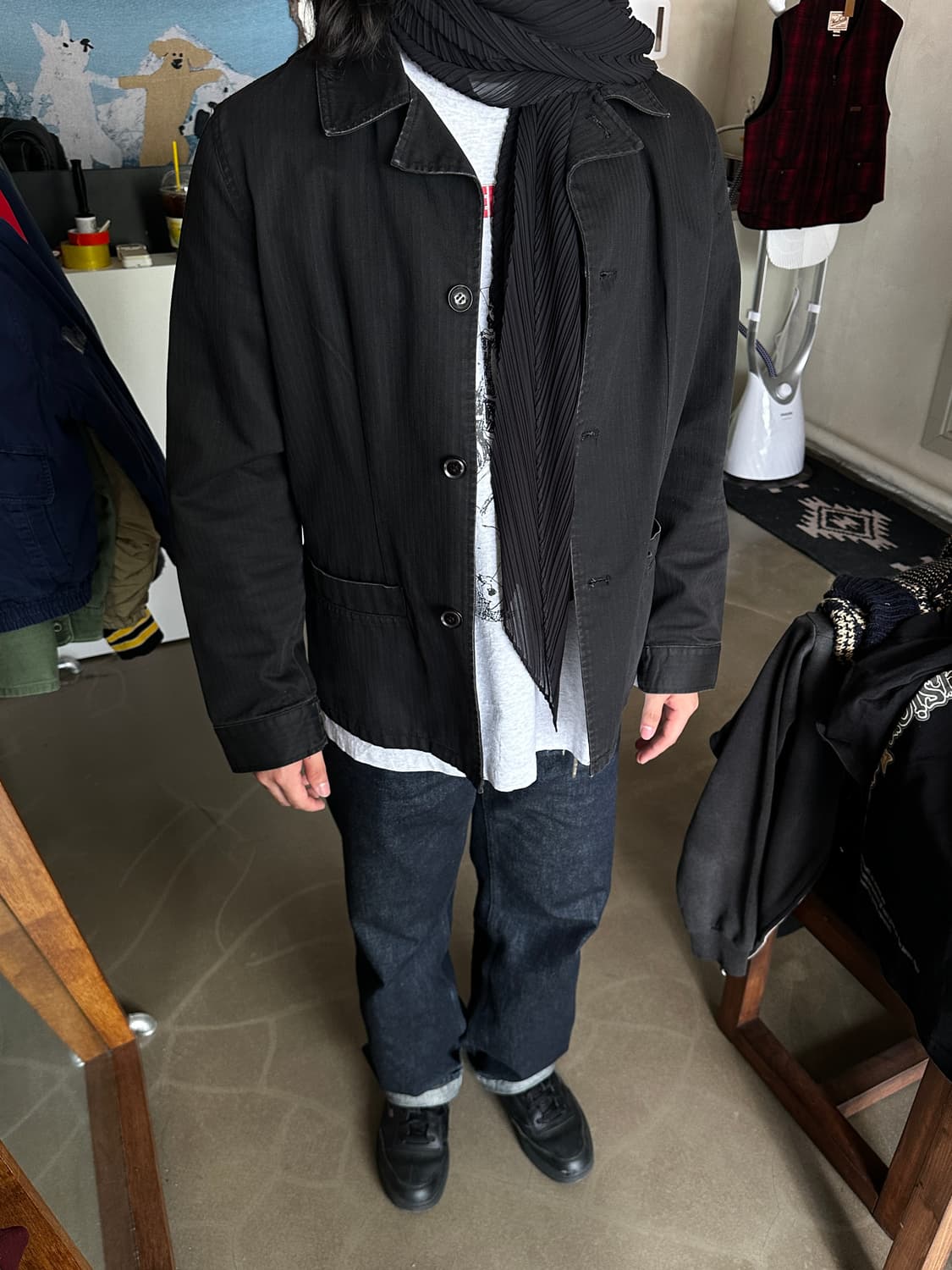 SPICE ISLAND 헤링본 블랙 워크 커버올 자켓 상품이미지2