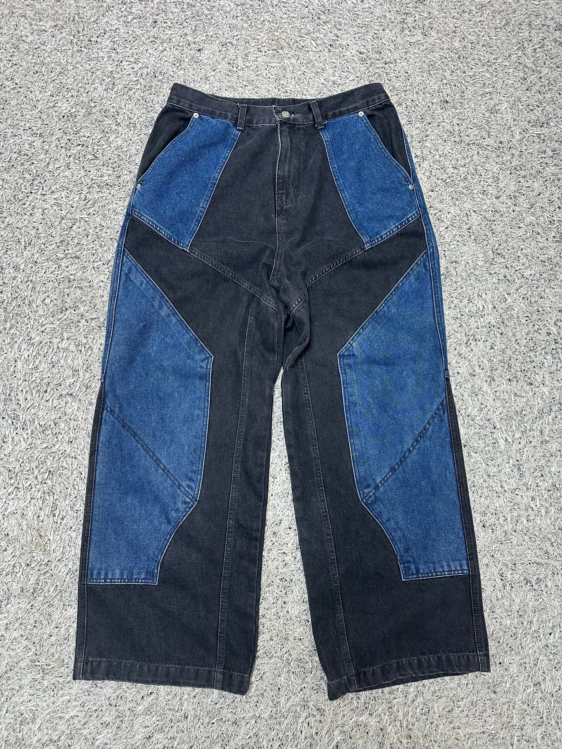 꼼파뇨 믹스드 절개 와이드 데님 팬츠 인디고 블랙 상품이미지2