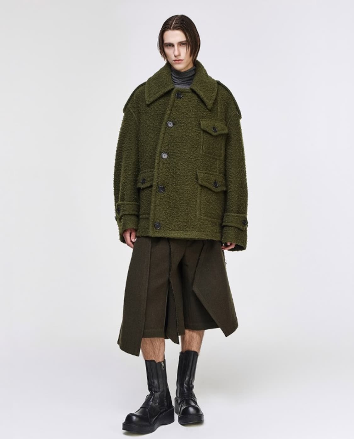 송지오 옴므 커브드 벨 코트 카키 50사이즈(신상) 상품이미지4