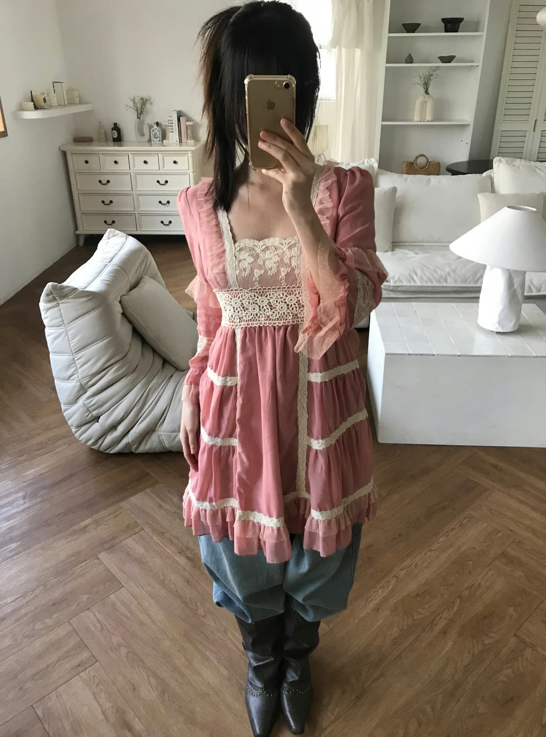 vintage pink lace one-piece 상품이미지1