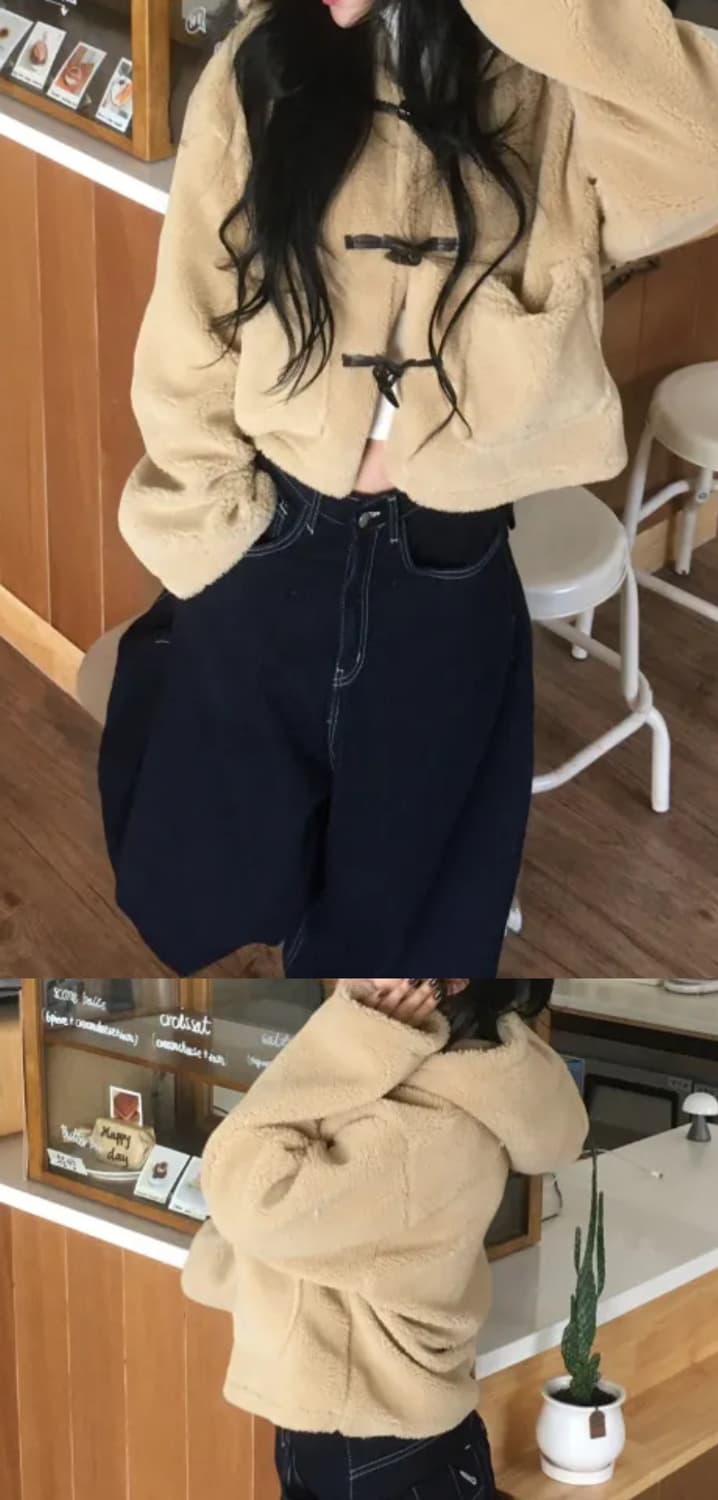 포근양털후드 루즈핏 퍼자켓 상품이미지2