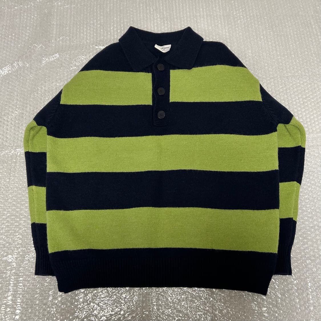 굿라이프웍스 오버핏 럭비 스트라이프 니트 라임 S GLW 상품이미지2