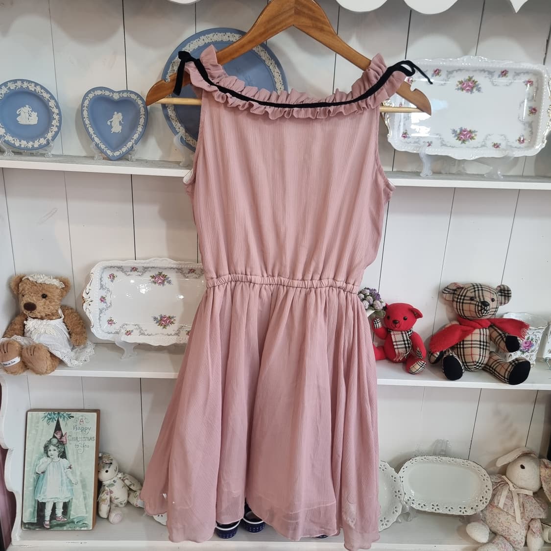 쉬폰 핑크 프릴 리본 원피스 상품이미지6