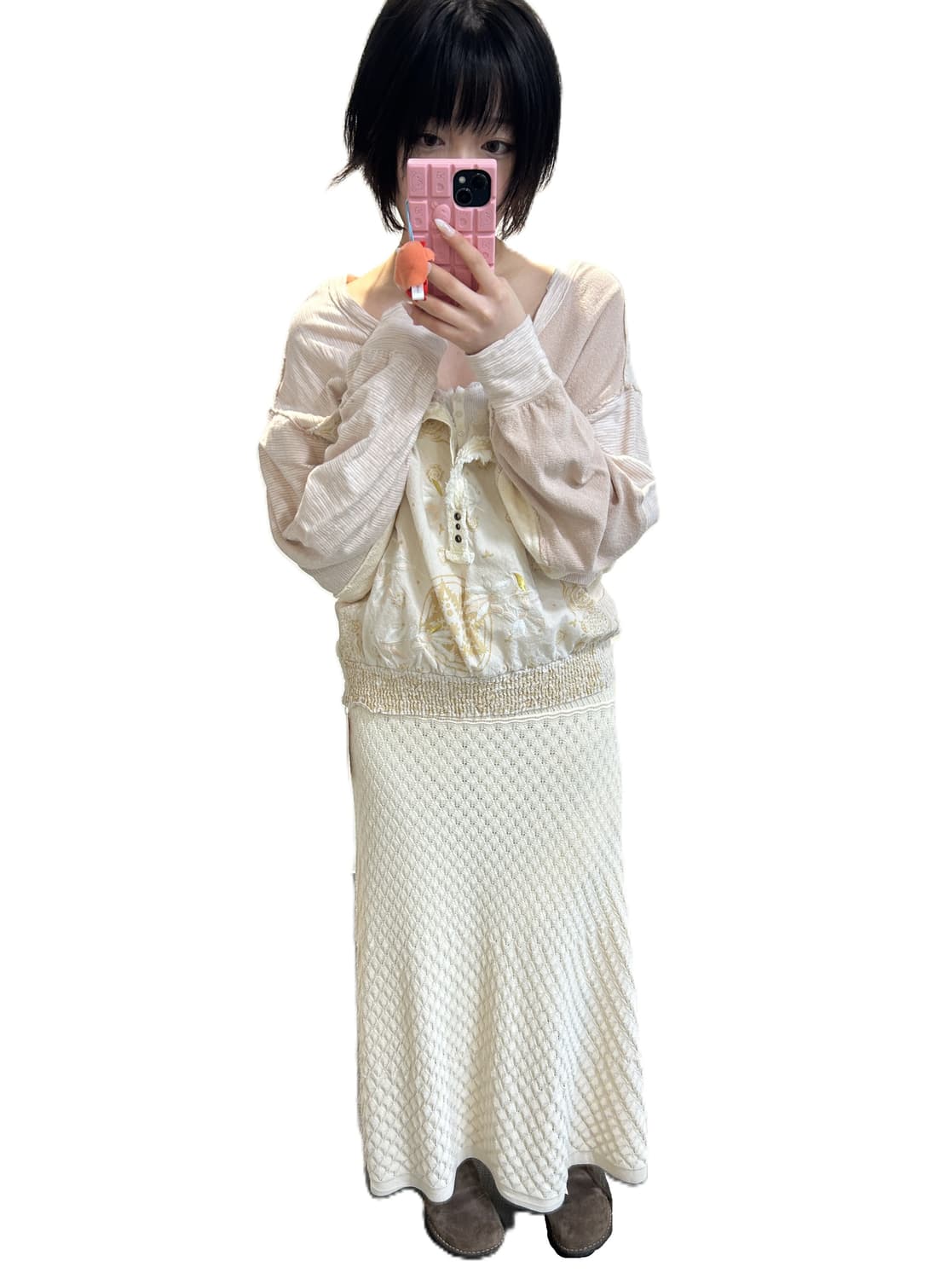 내추럴 패치워크 플라워 브이넥 블라우스 상품이미지1