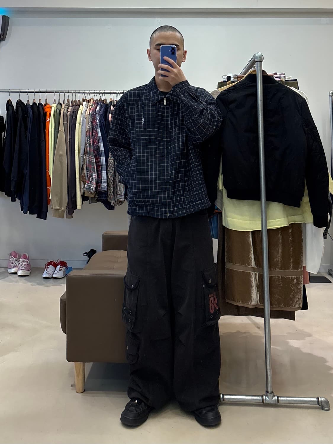 입생로랑 린넨 체크 블루종 자켓  상품이미지7