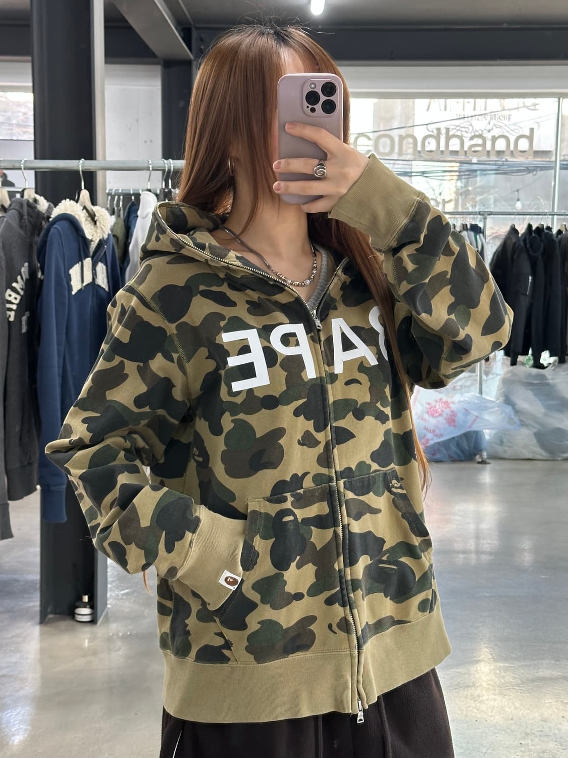 베이프 1st 카모 스펠아웃 풀 후드집업 녹계 상품이미지4