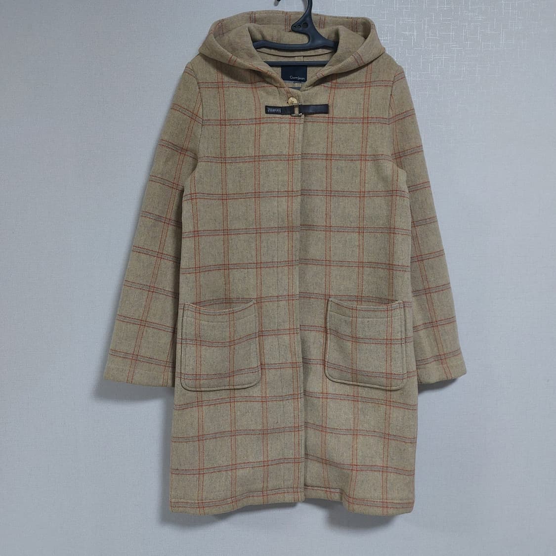 90s 프레피 헤리티지 체크 후드 울 코트 상품이미지1