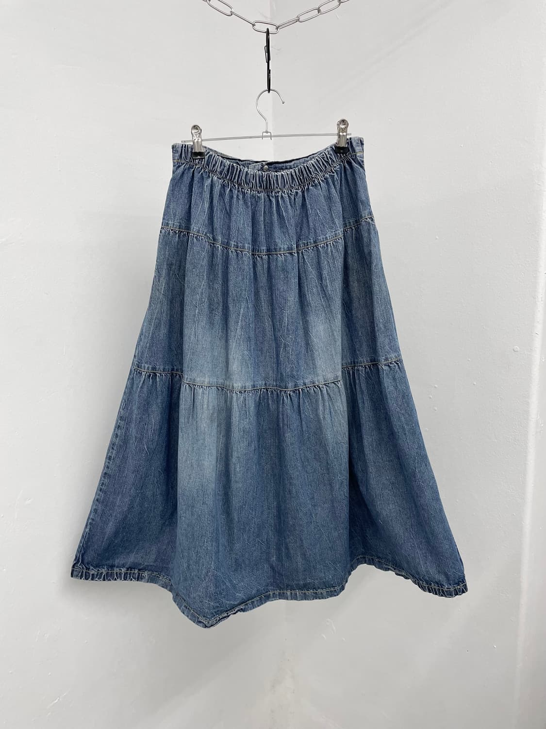 워싱 데님 핀턱 롱스커트 상품이미지6