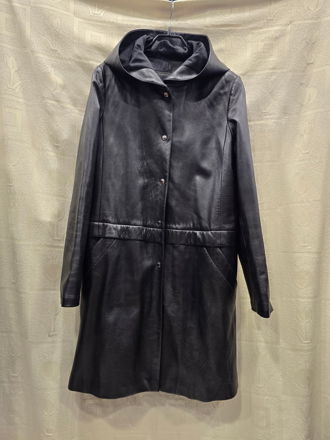 후라밍고 FLAMINGO 블랙 가죽 후드 코트 S 상품이미지1