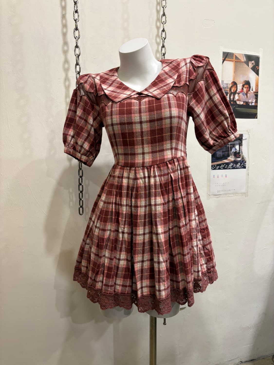 liz lisa 리즈리사 시스루 레드 체크 스트랩 미니 원피스 상품이미지1