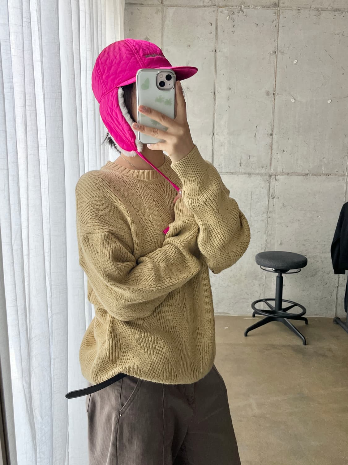 90s Courreges 꾸레쥬 퀼티드 이어플랩 캡 핑크 상품이미지5