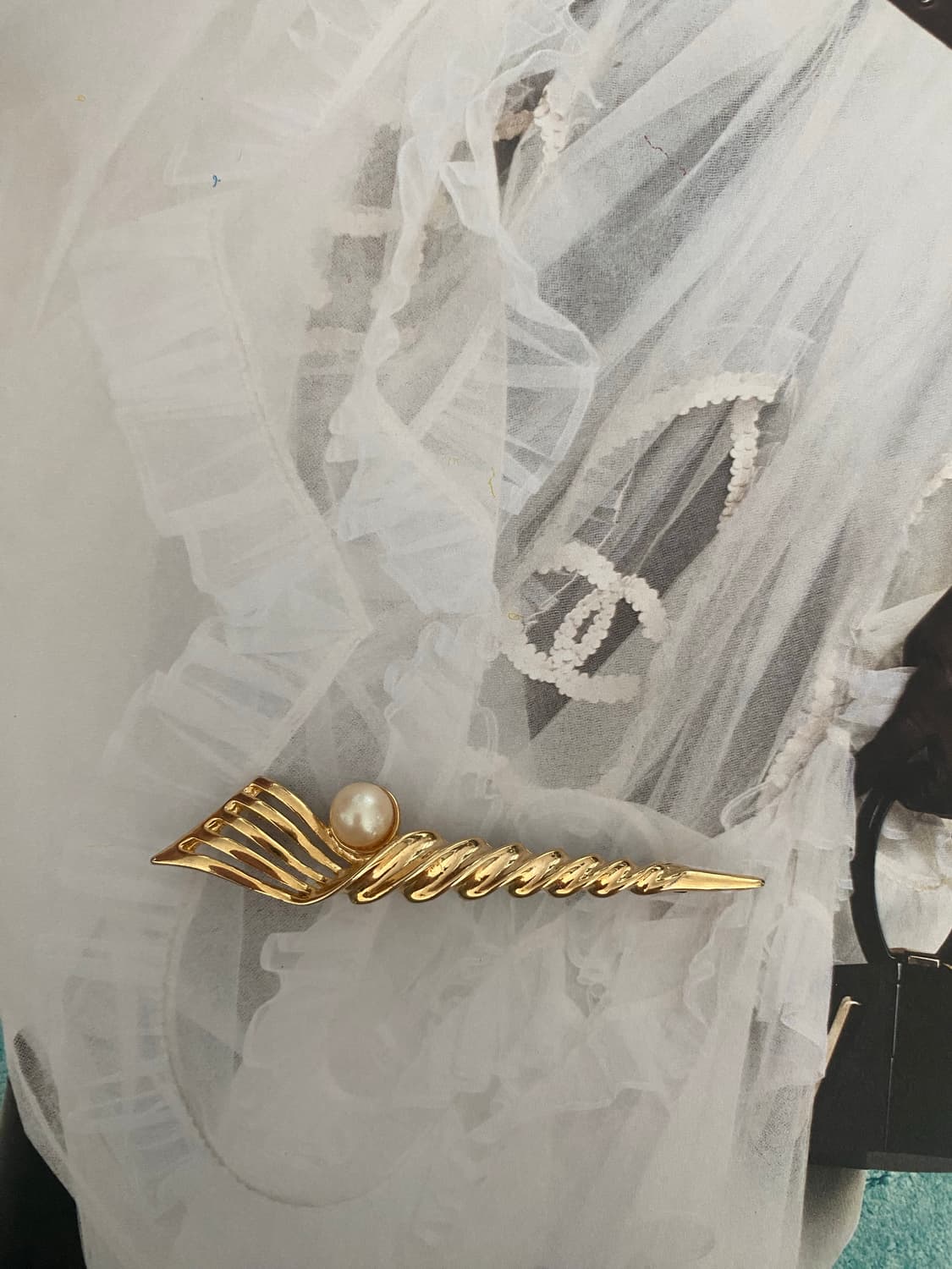 빈티지 골드 웨이브 진주 브로치 상품이미지1