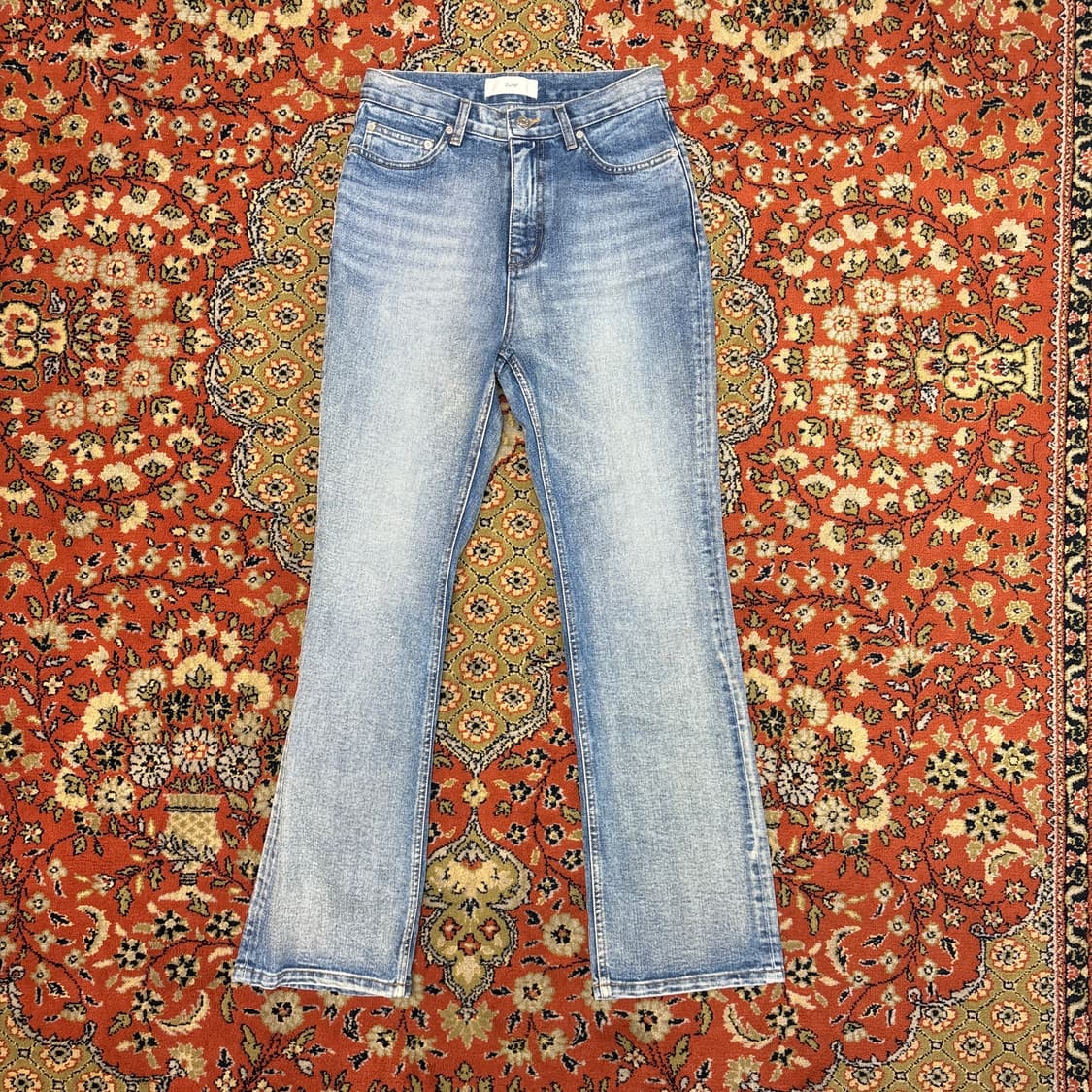 [M] 던스트 연청 세미부츠컷 플레어진 데님팬츠 상품이미지1