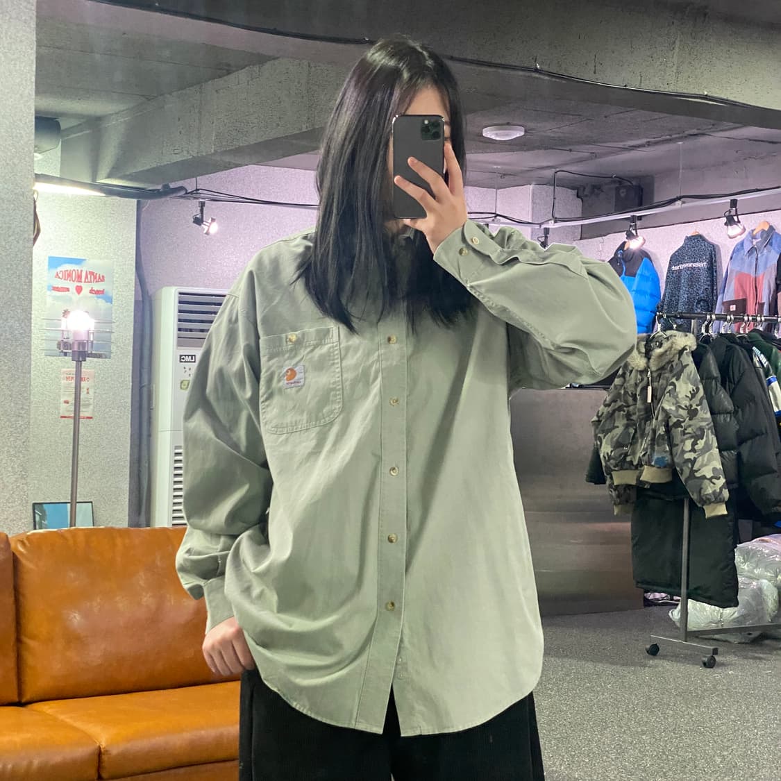 칼하트 포켓로고 애쉬그린 워크 셔츠 B3694 상품이미지1