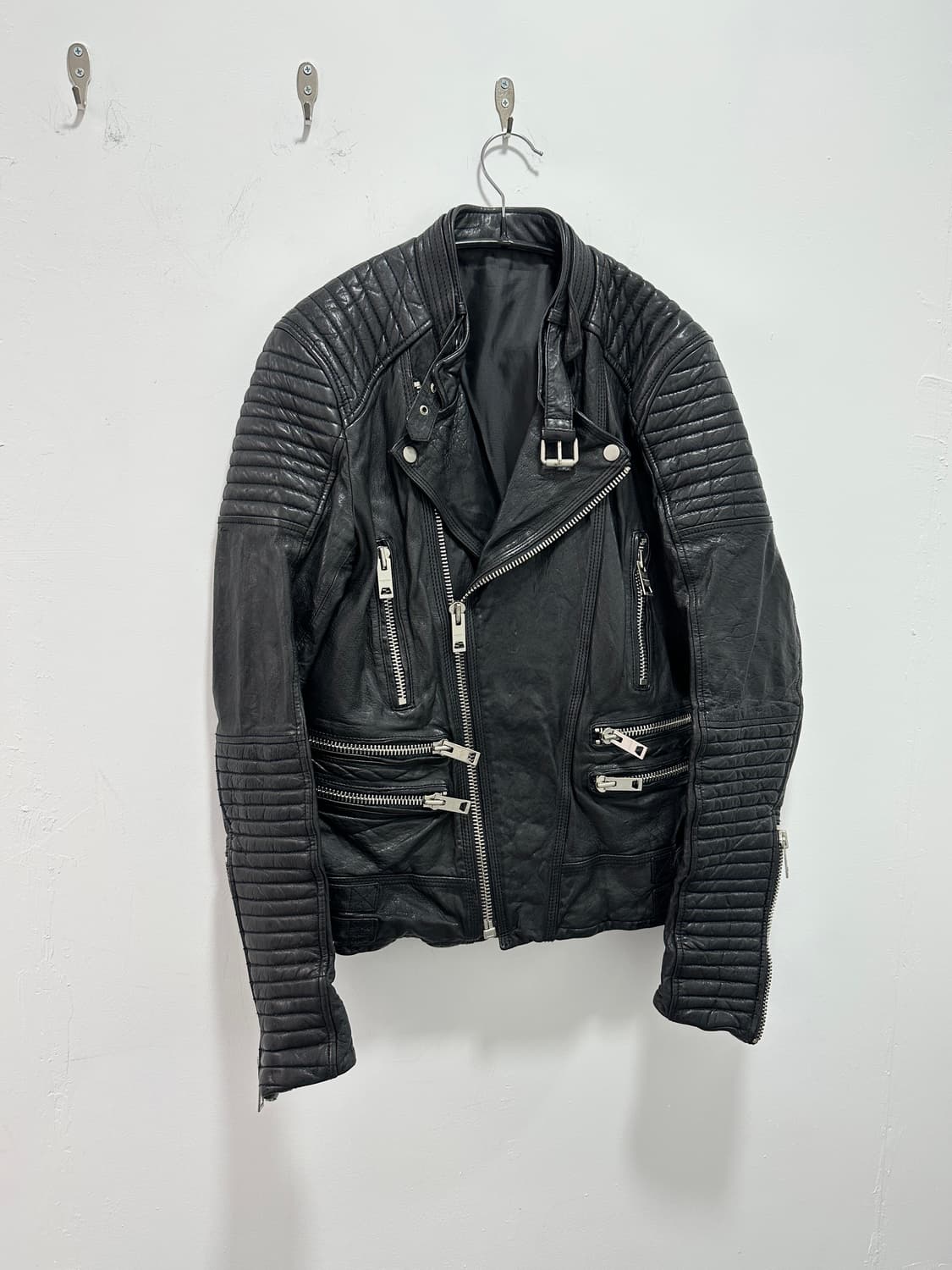 Sheepskin leather motor double zip jacke 상품이미지5