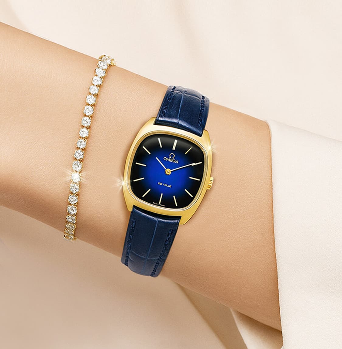 오메가 드빌 희귀 블루 투톤 다이얼 여성 수동 가죽 시계 상품이미지8