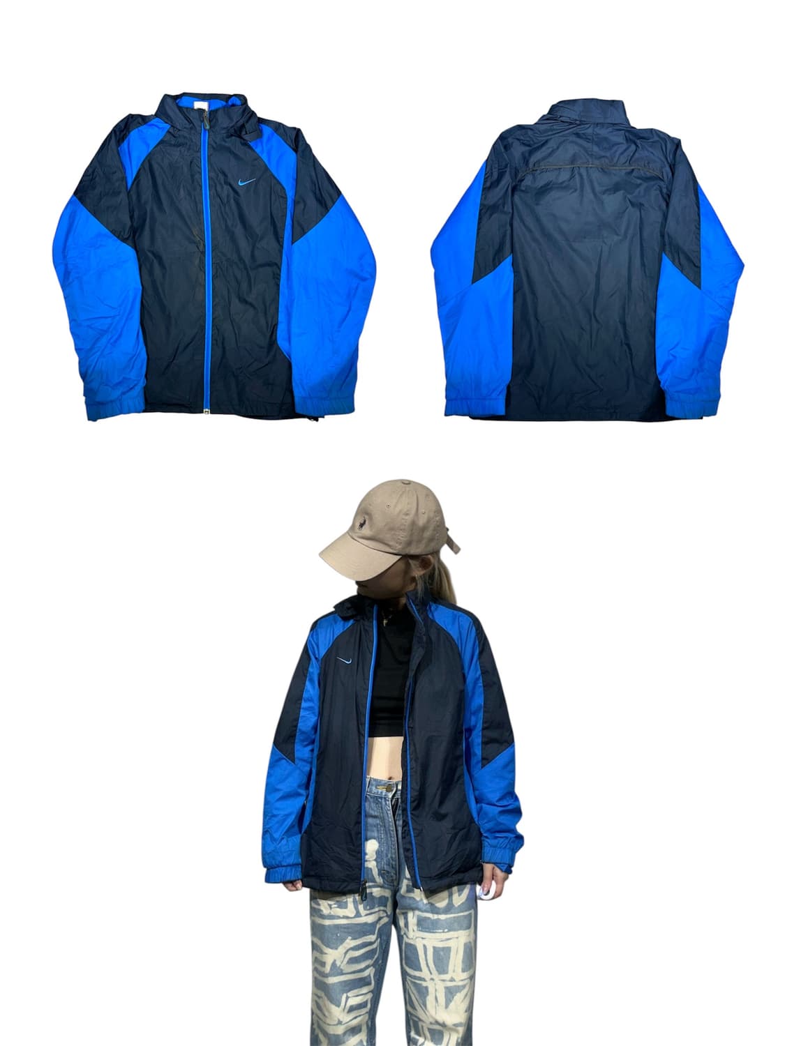 00s 나이키 블랙 블루 오버핏 바람막이 자켓 L 상품이미지1