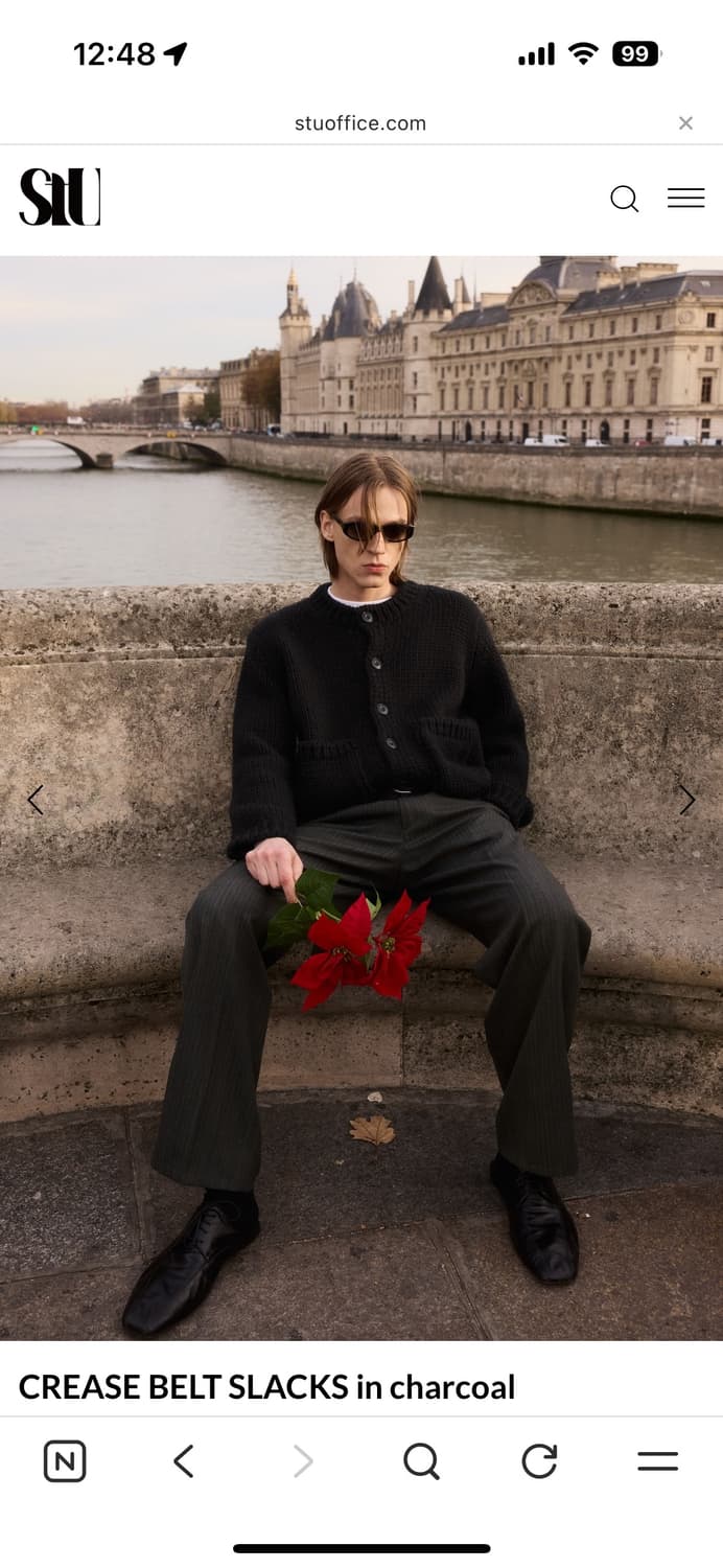 (새상품)STU 크리즈 벨트 슬랙스 인 차콜 (S) 상품이미지1