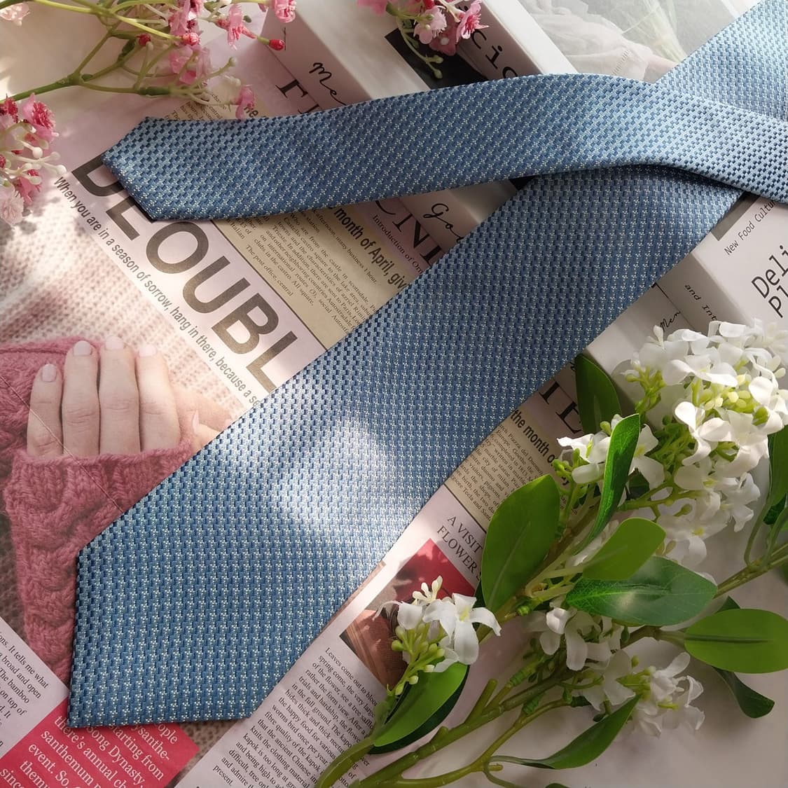 에스.티. 듀퐁 실크 블루 패턴 넥타이 8cm A등급 K2321 상품이미지4