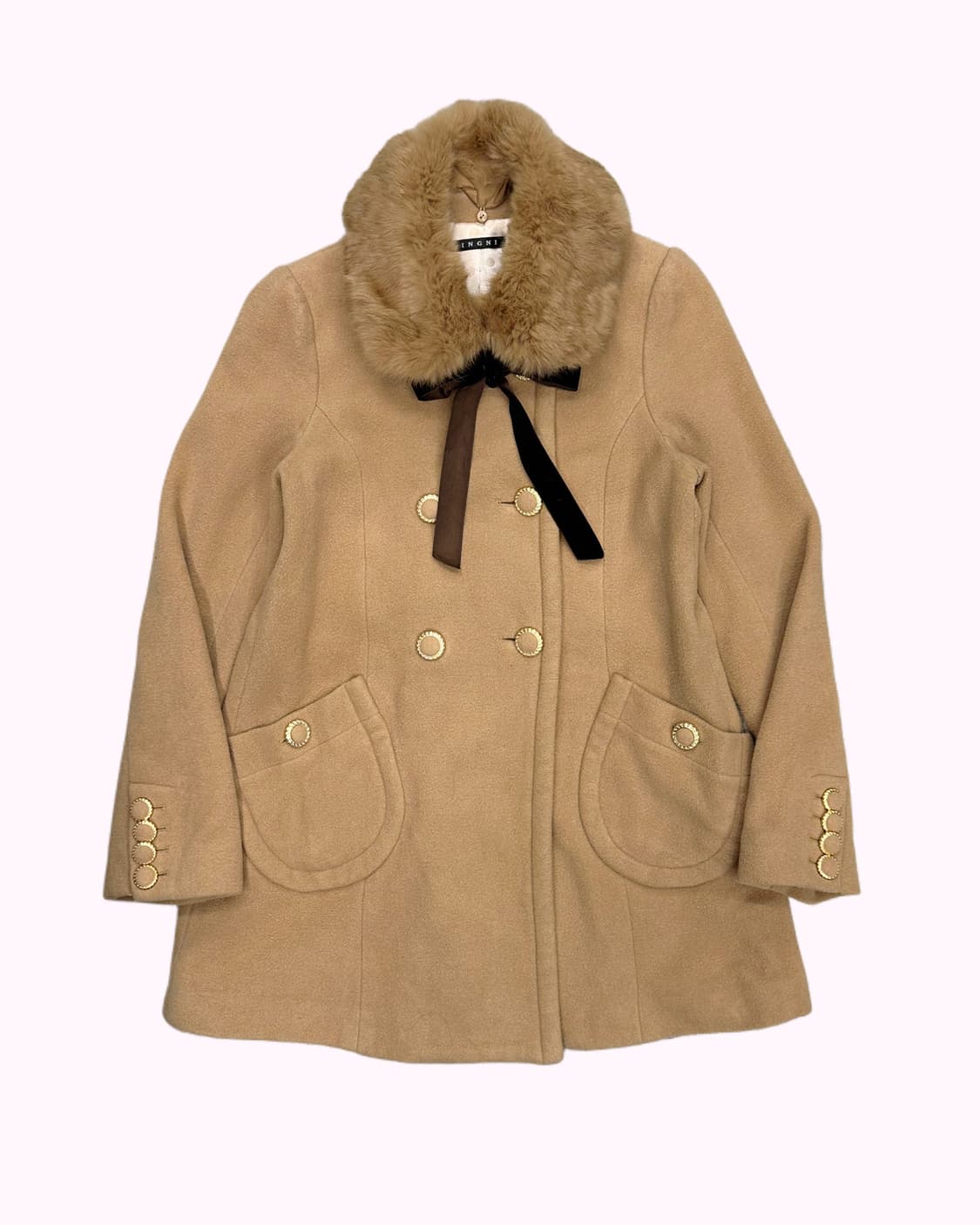 fur collar ribbon beige coat 상품이미지1