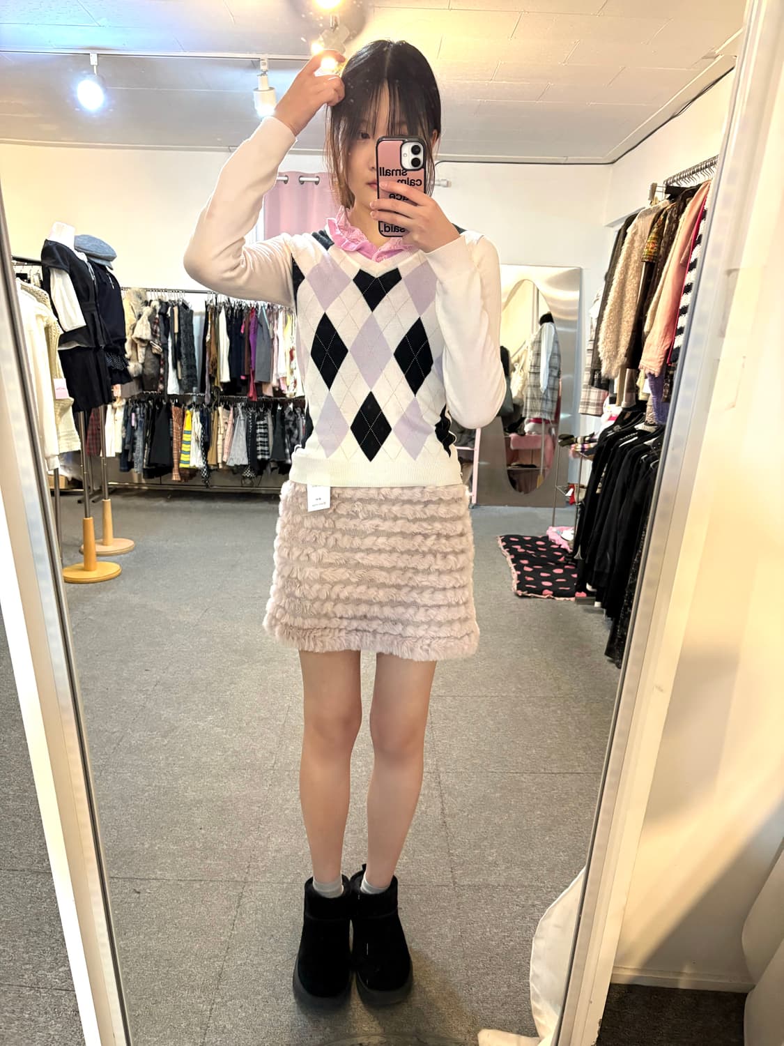 핑크 아가일 빈티지 니트 상품이미지3