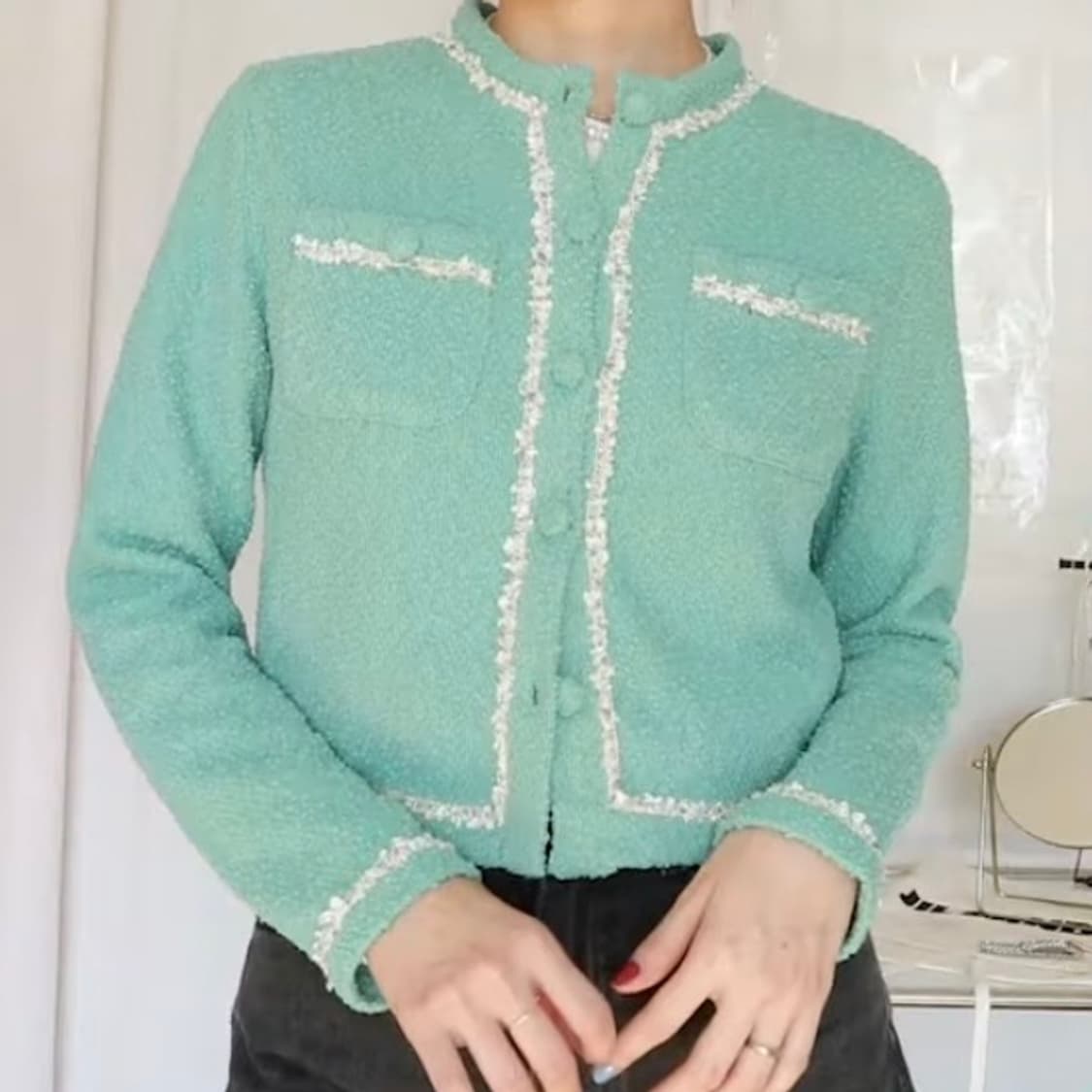 13month fringed tweed jacket mint 상품이미지1