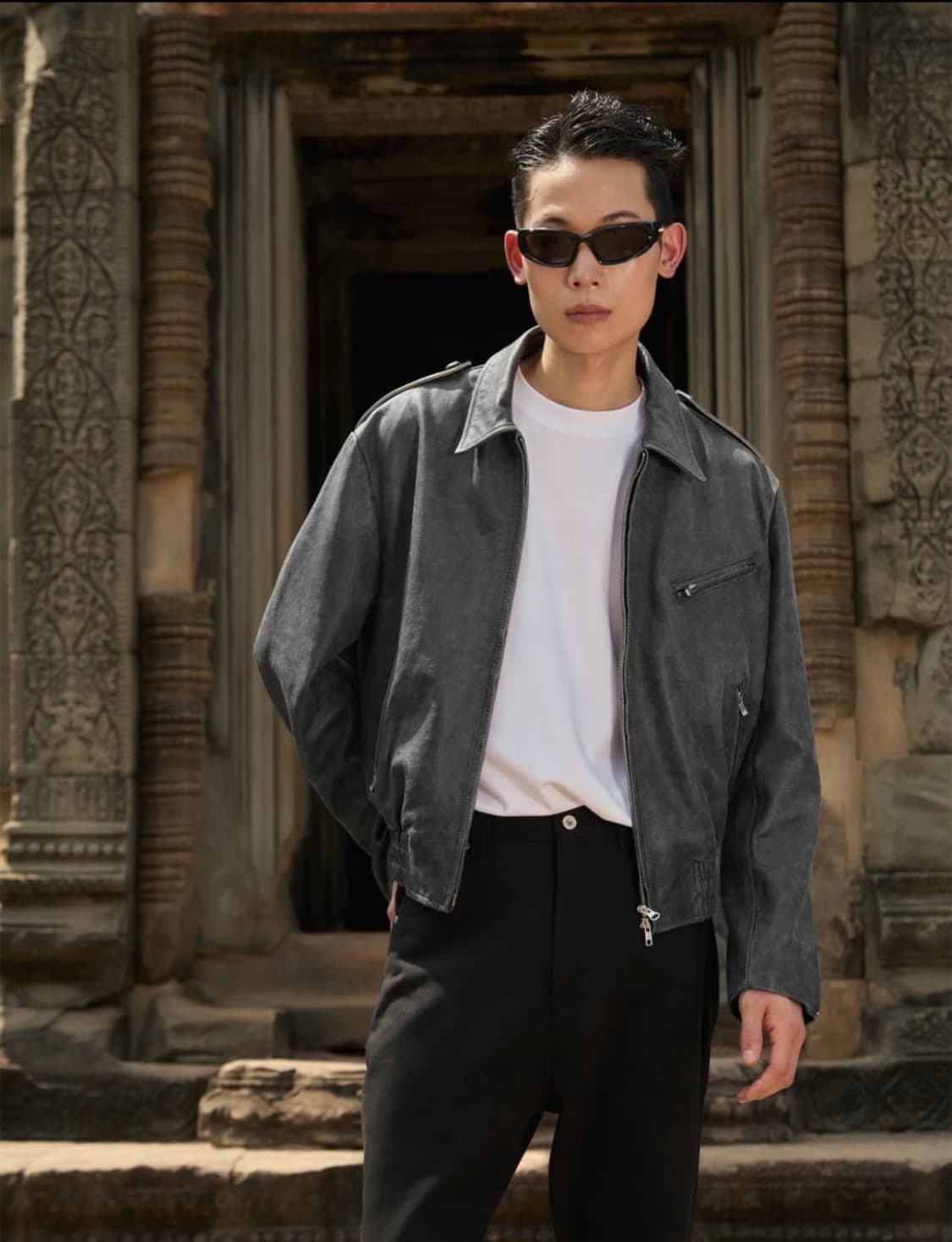 [M] STU 23FW 에폴렛 레더 자켓 블랙  상품이미지1