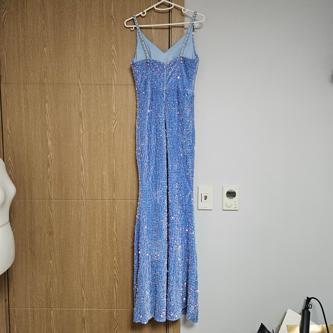 스팽글 벨벳 블루 옆트임 연말파티프롬 롱드레스 M 머메이드 반짝이 원피스 상품이미지4