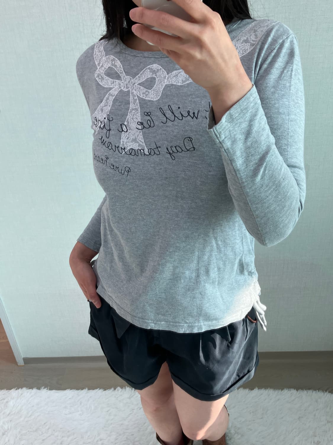 jpn vintage 그레이레터링 셔링 롱 슬리브 y2k 스트릿 갸루 펑 상품이미지4