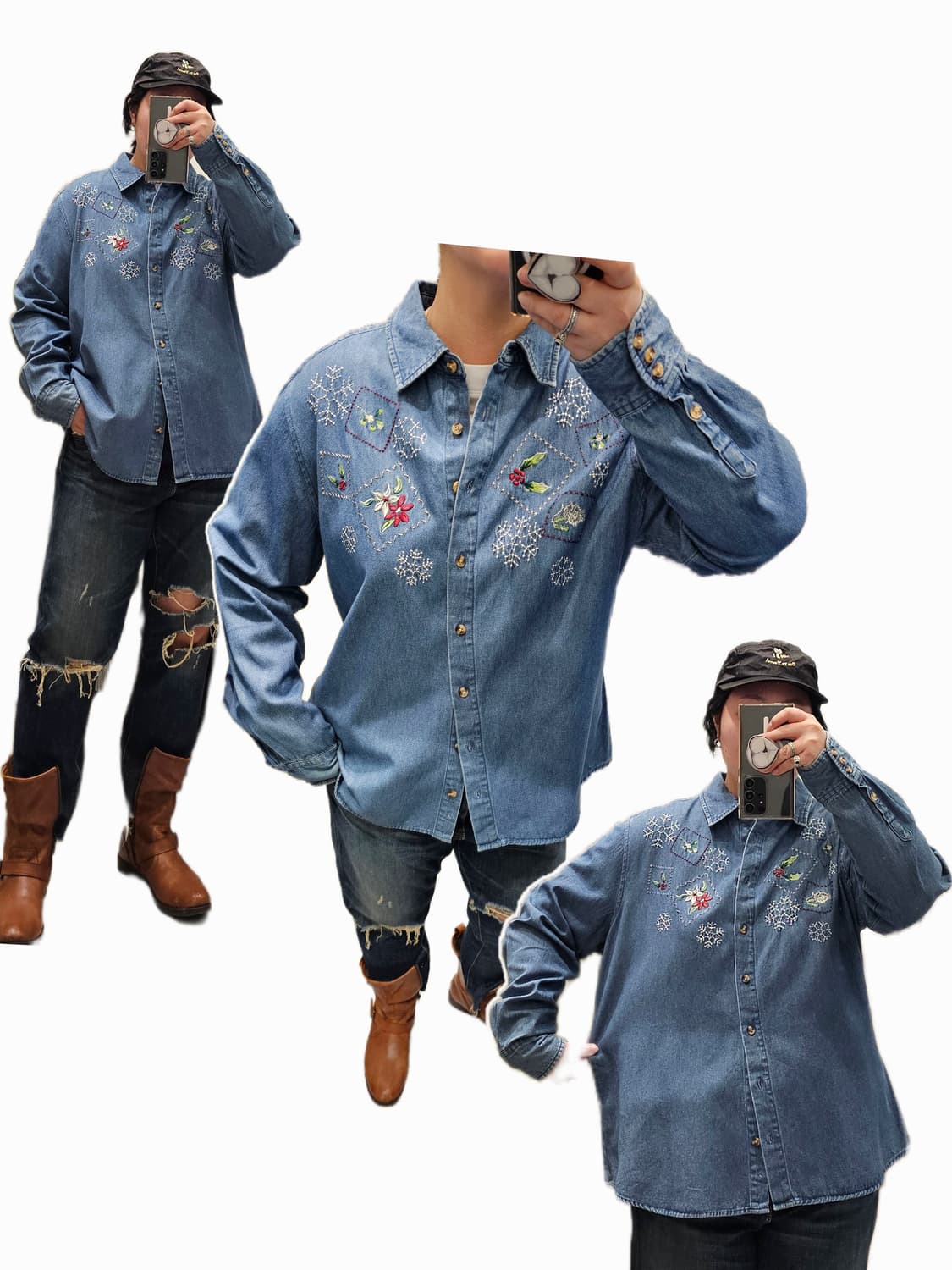 USA Holiday editions 자수 데님 셔츠 상품이미지1