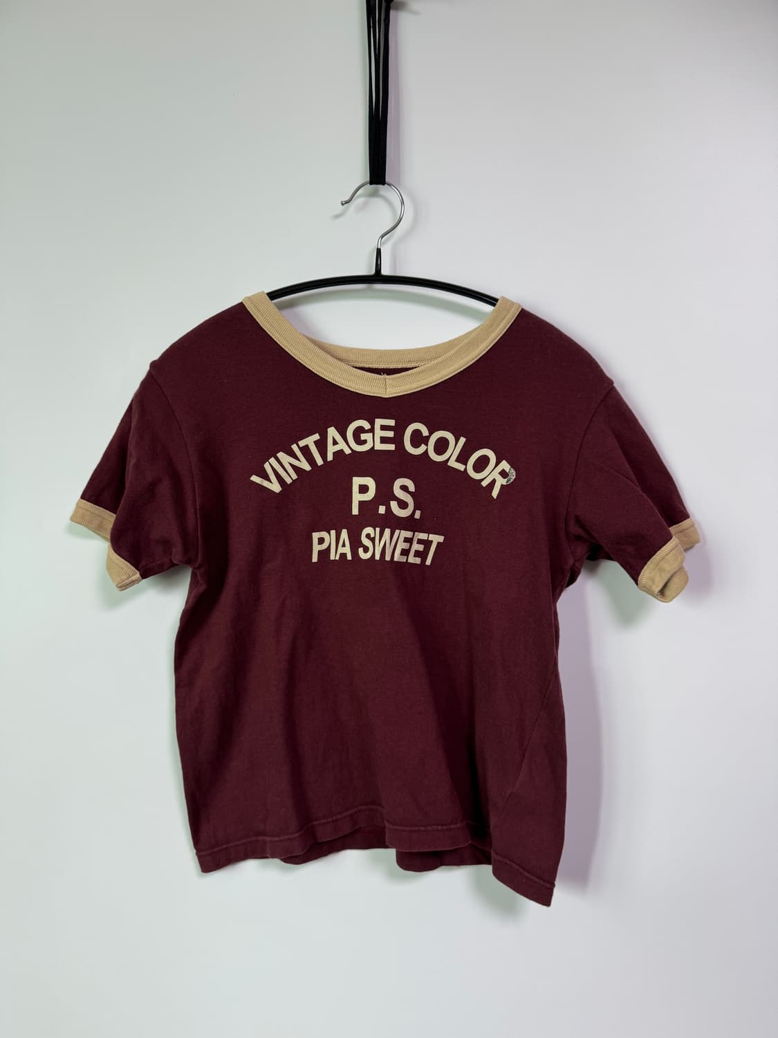 일본 여성 빈티지 버건디 티셔츠 s 상품이미지1
