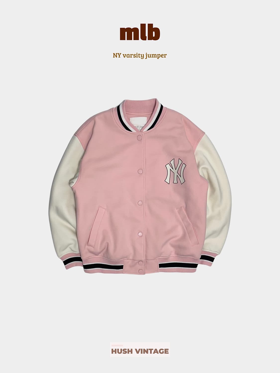 MLB 뉴욕양키즈 핑크 배색 바시티 자켓 야구점퍼 블루종 상품이미지1