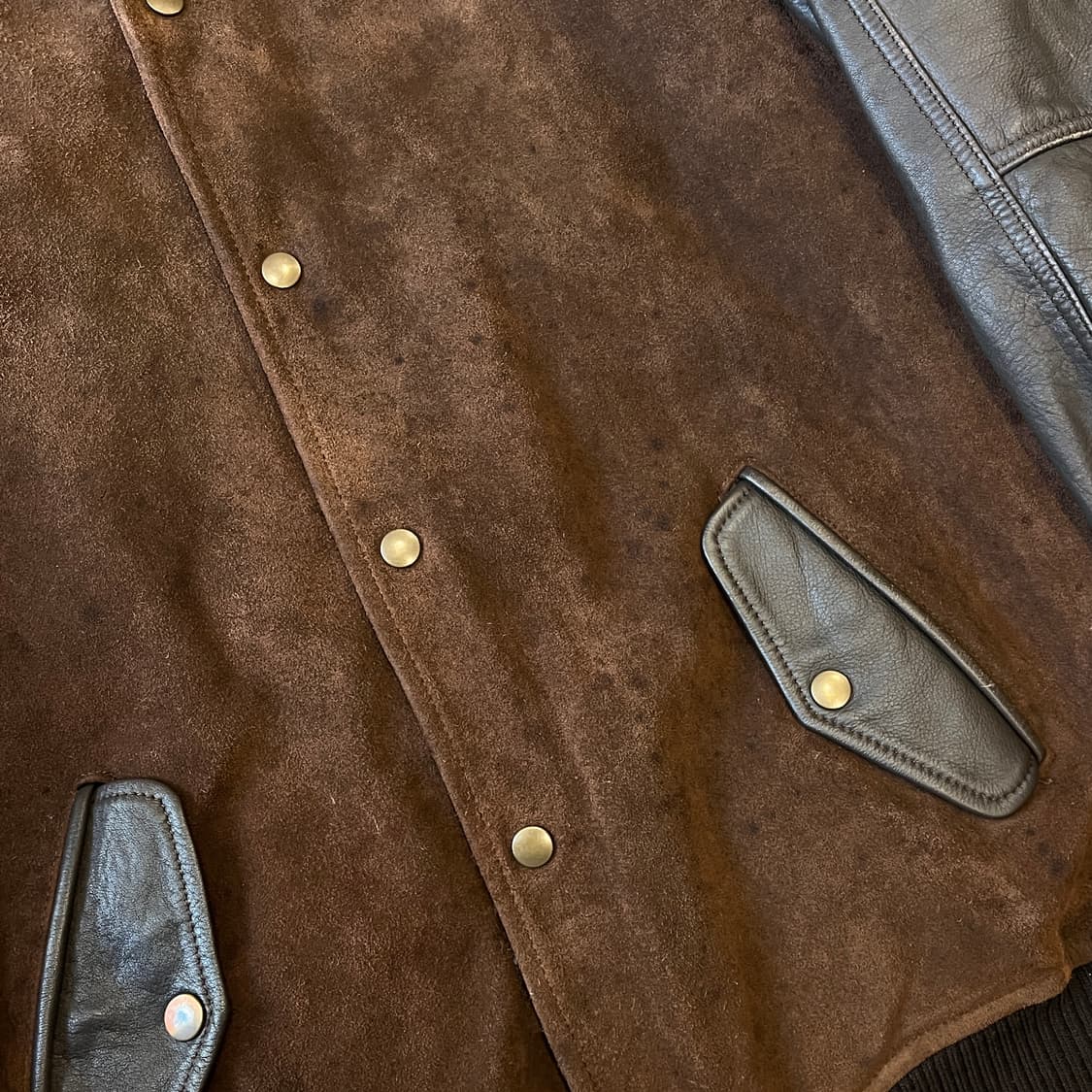 빈티지 브라운 스웨이드 레더 바시티 자켓 상품이미지7