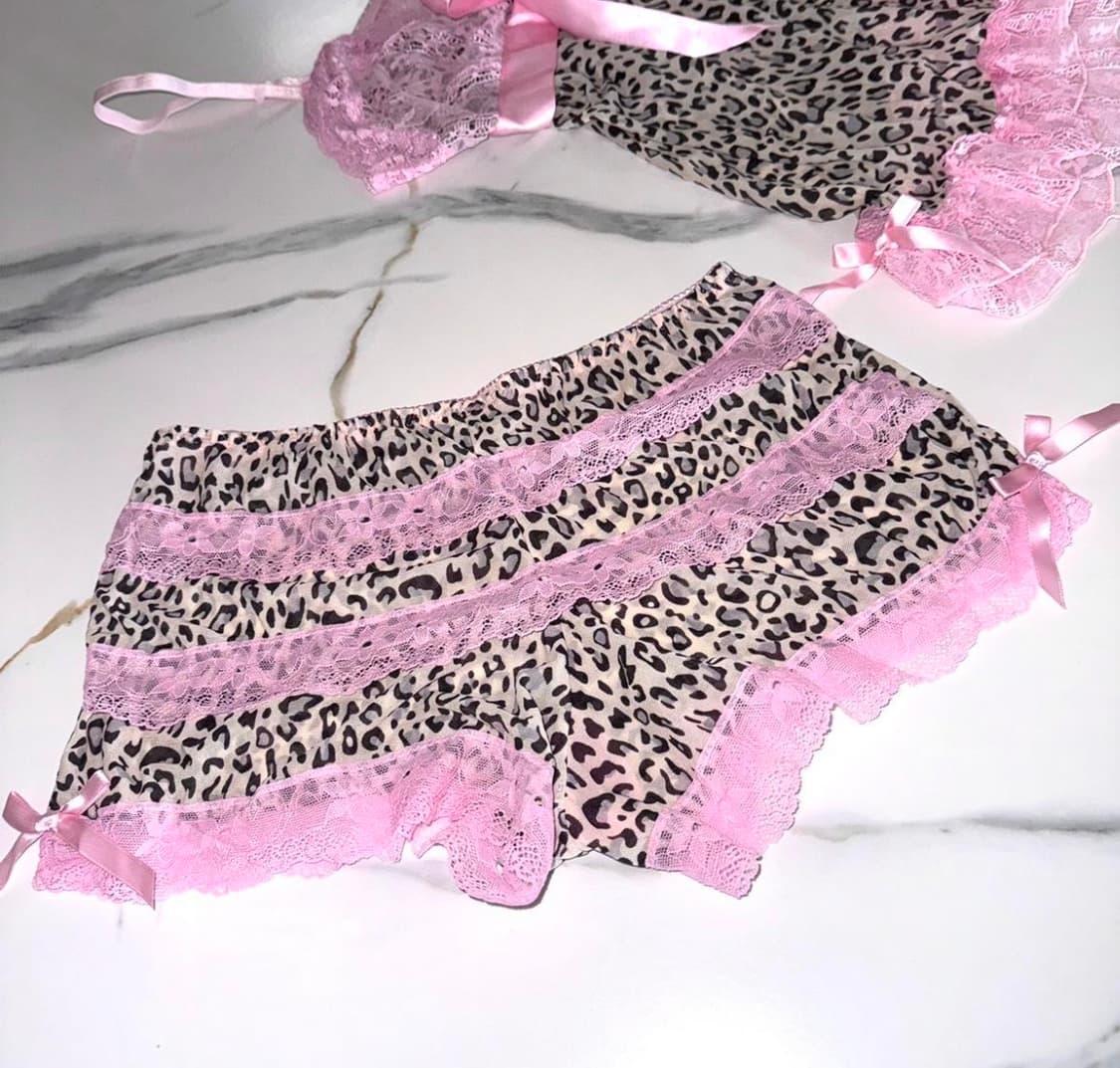 빈티지 핑크 호피 리본 레이스 슬립 슬리브리스 세트 히메갸루 ma*rs 상품이미지2