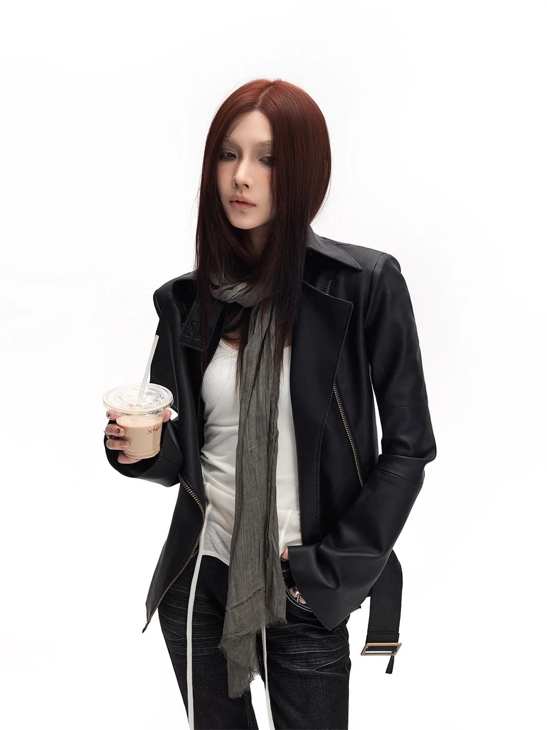 하이넥 슬림핏 레더 자켓 상품이미지3