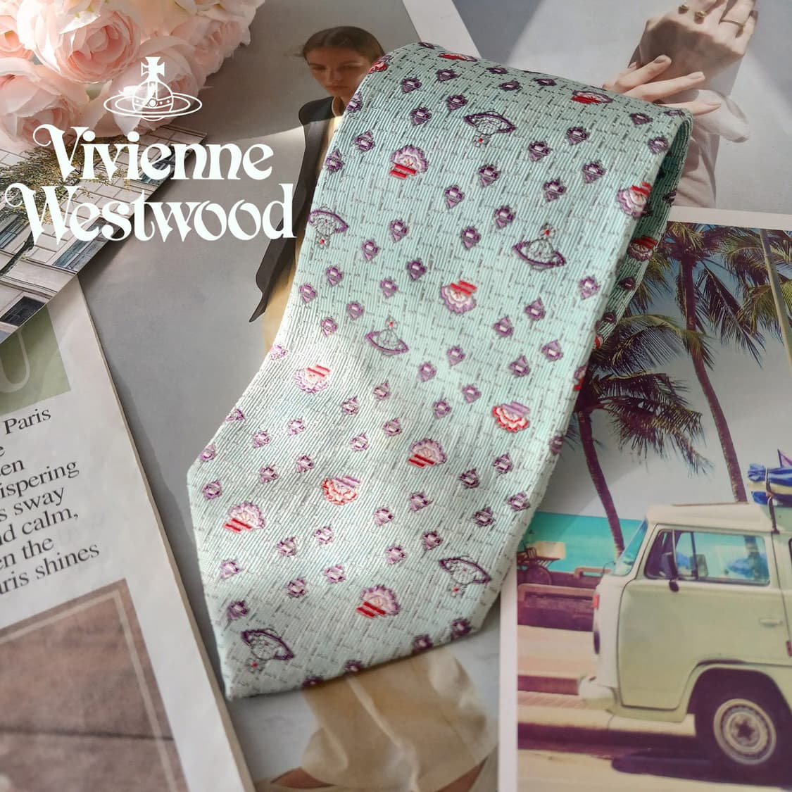 비비안웨스트우드 실크 민트 패턴 넥타이 8.8cm A~B등급 A19481 상품이미지1