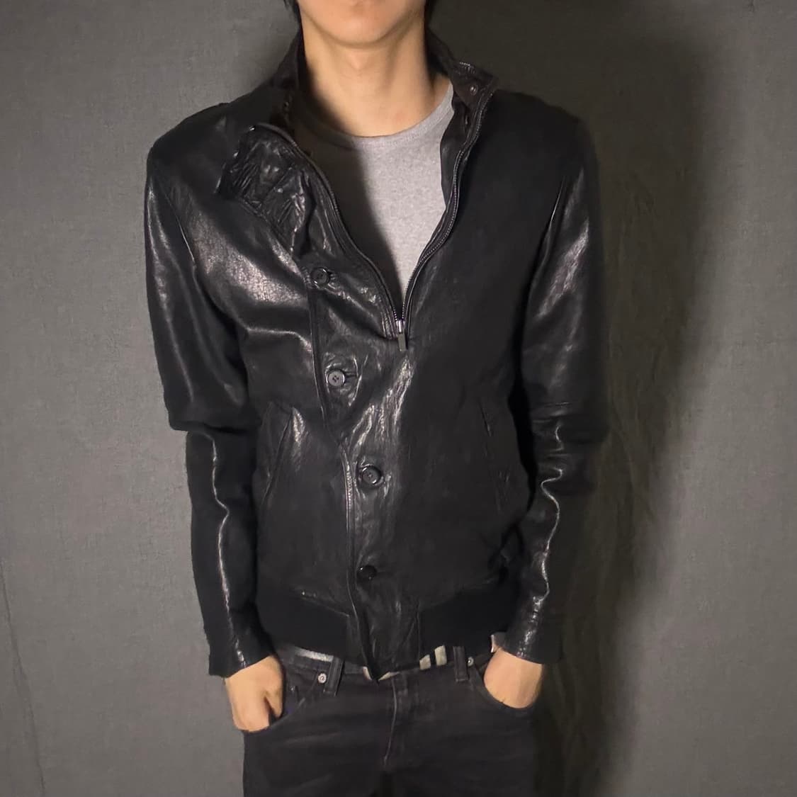 Double Neck lamb skin Leather Jacket 상품이미지5