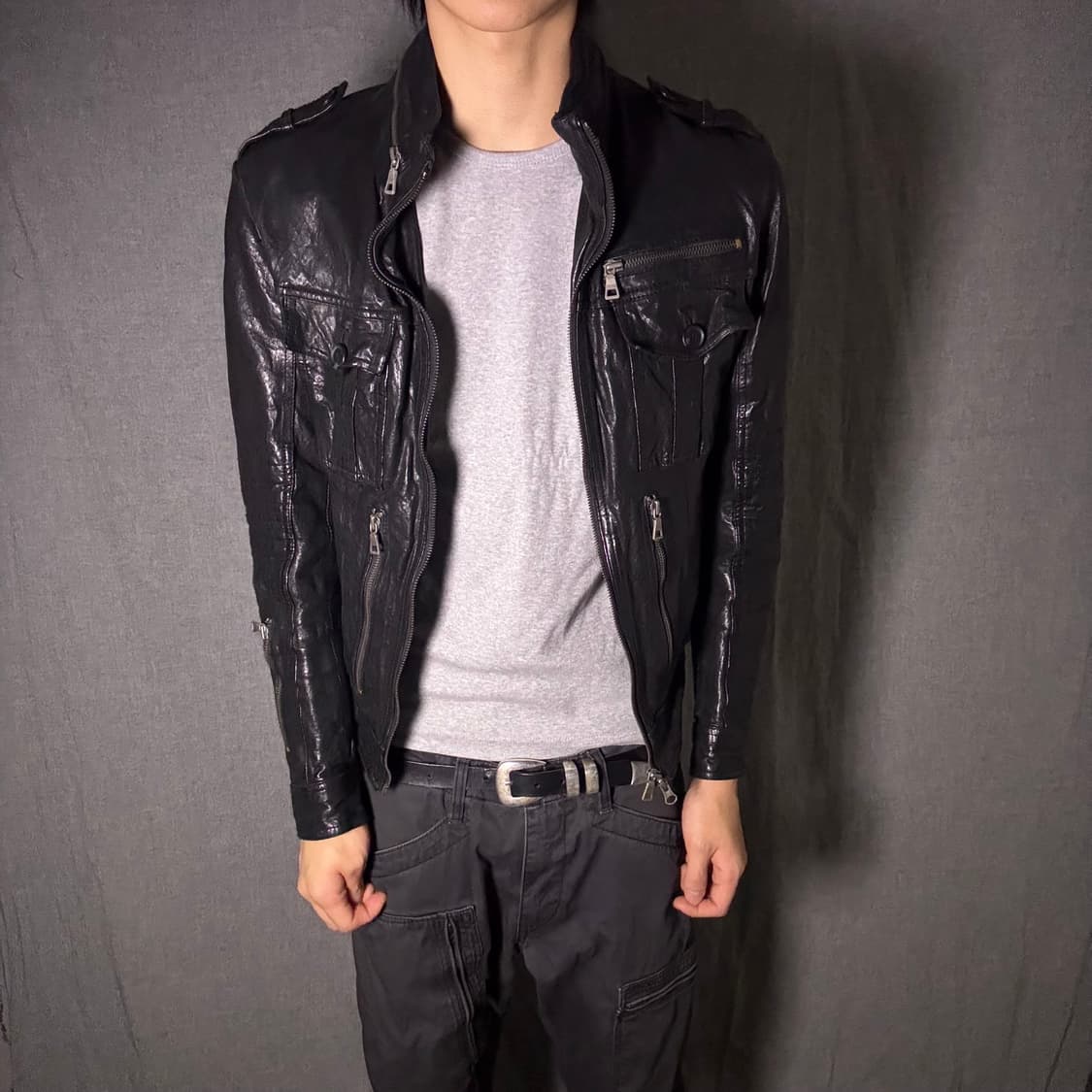 포켓 디테일 양가죽 라이더 자켓 상품이미지3