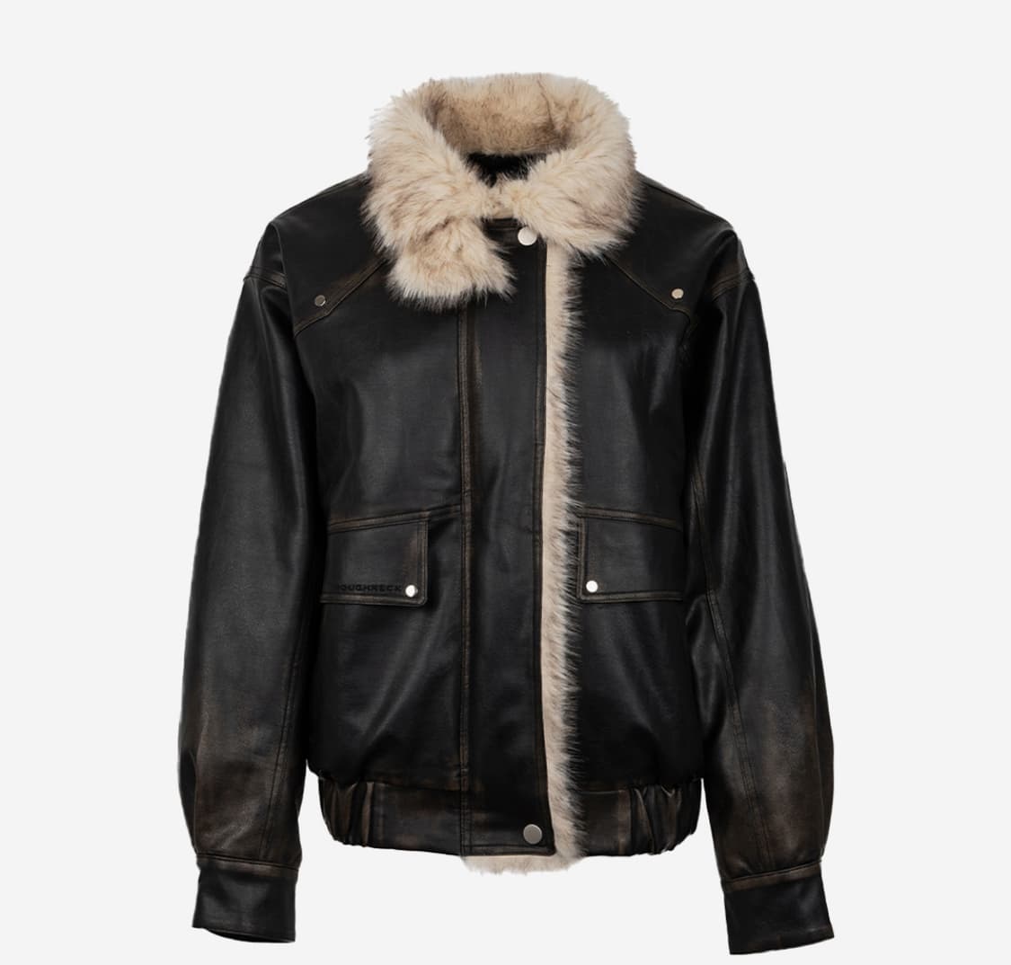 러프넥 워싱 레더 무스탕 자켓 상품이미지3