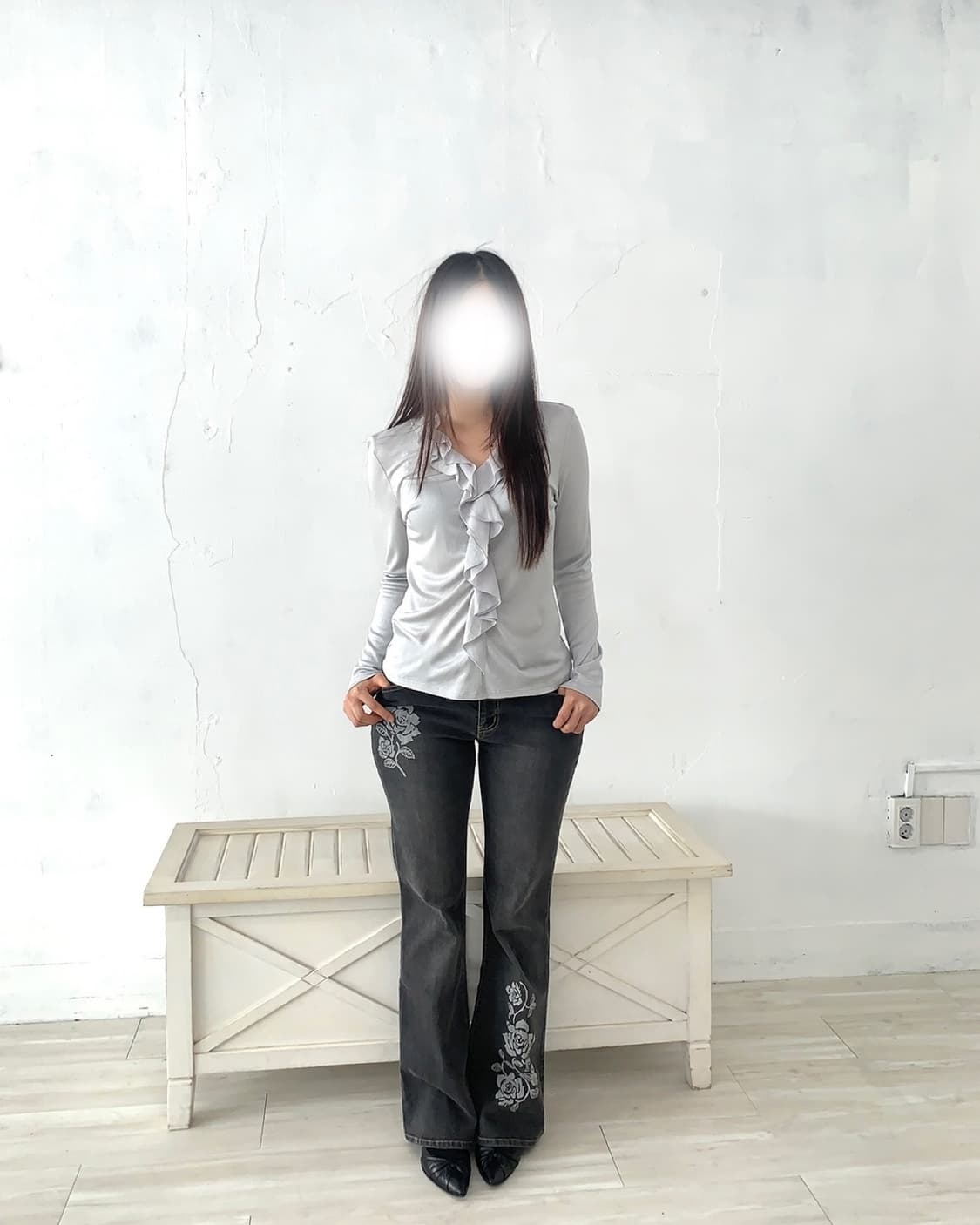 Flower Point Black Boots-cut Jeans 상품이미지6