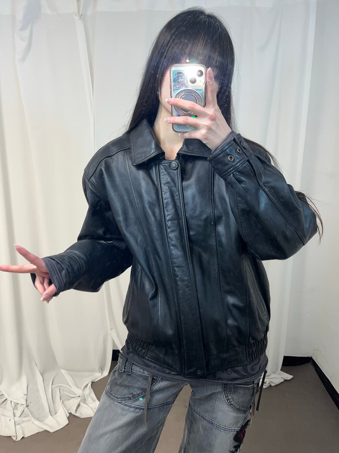 양가죽 블랙 봄버 자켓 상품이미지5