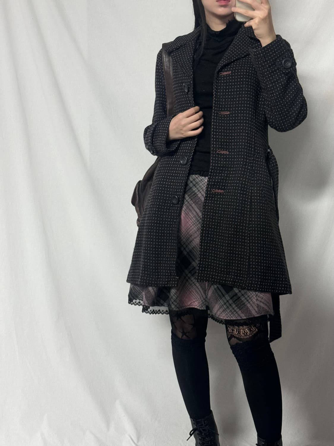 울 블렌디트 체크 글리터 패턴 레이스 밑단 스커트 상품이미지10