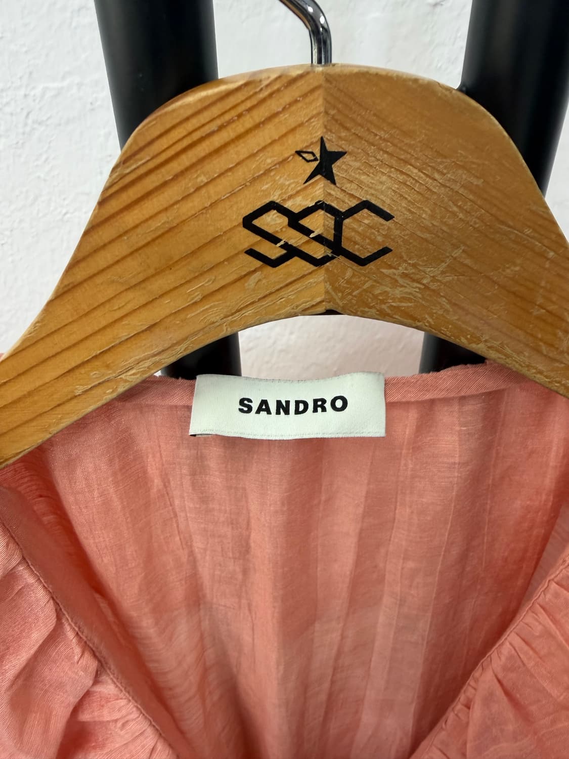 정품) 산드로 여성 프릴 핑크 원피스 셔링 퍼프 블라우스 36 상품이미지6