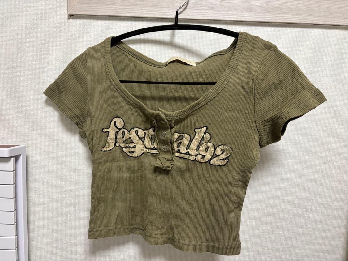 빈티지 반팔 카키 크롭티 상품이미지1