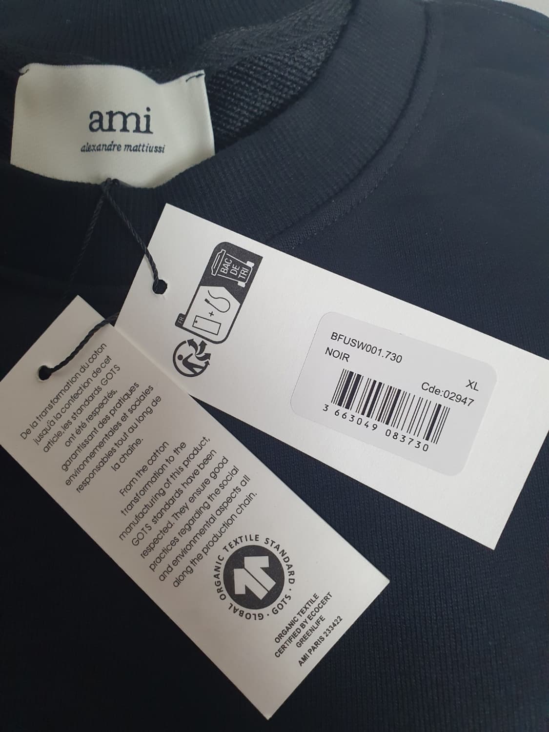 [미사용 새상품] 아미 맨투맨 스몰 하트로고 자수 블랙 XL 상품이미지7